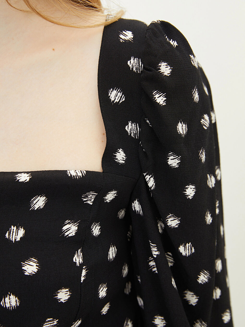 Square Collar Patterned Viscose Women's Blouse-3