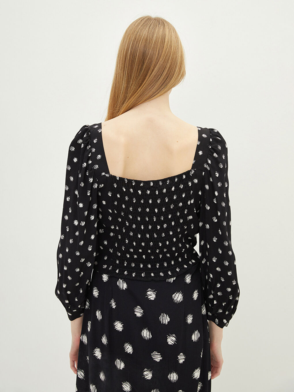 Square Collar Patterned Viscose Women's Blouse-4