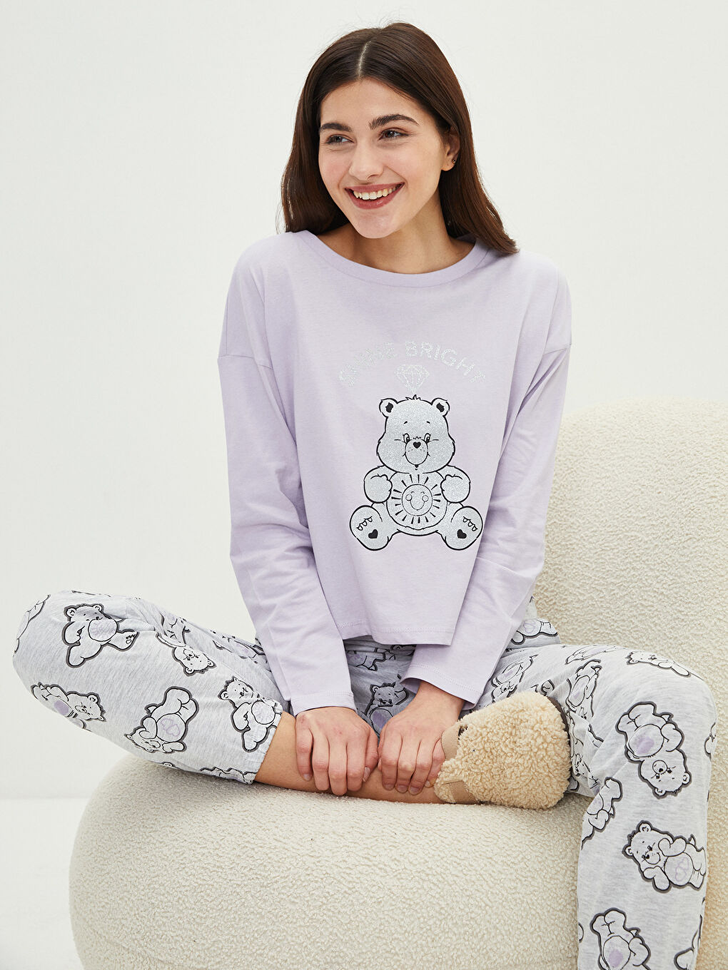 Crew Neck Care Bears Printed Long Sleeve Women's Pajamas Set -S29016Z8-998