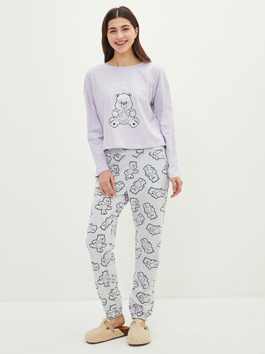 Crew Neck Care Bears Printed Long Sleeve Women's Pajamas Set -S29016Z8-998