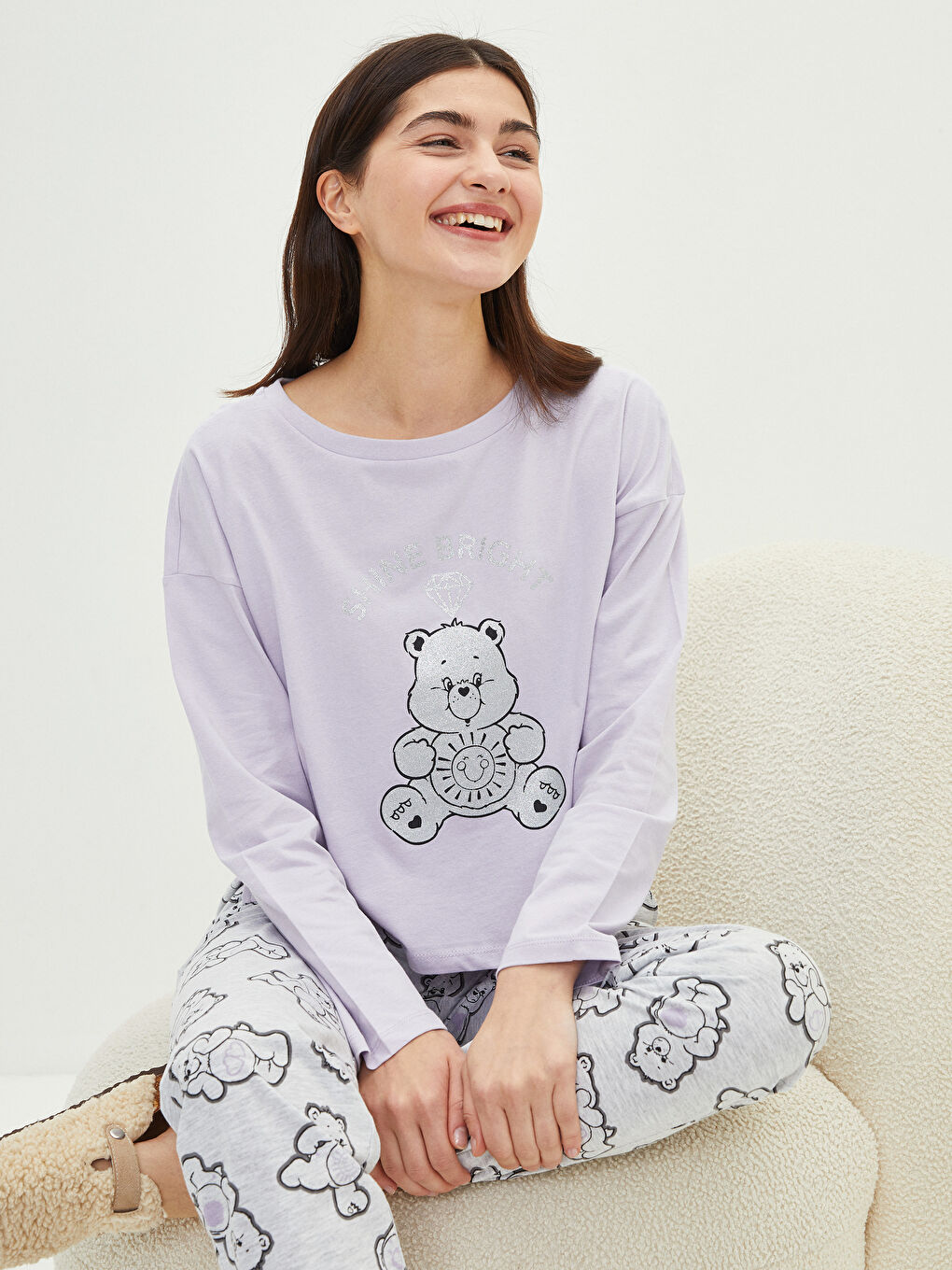 Crew Neck Care Bears Printed Long Sleeve Women's Pajamas Set -S29016Z8-998