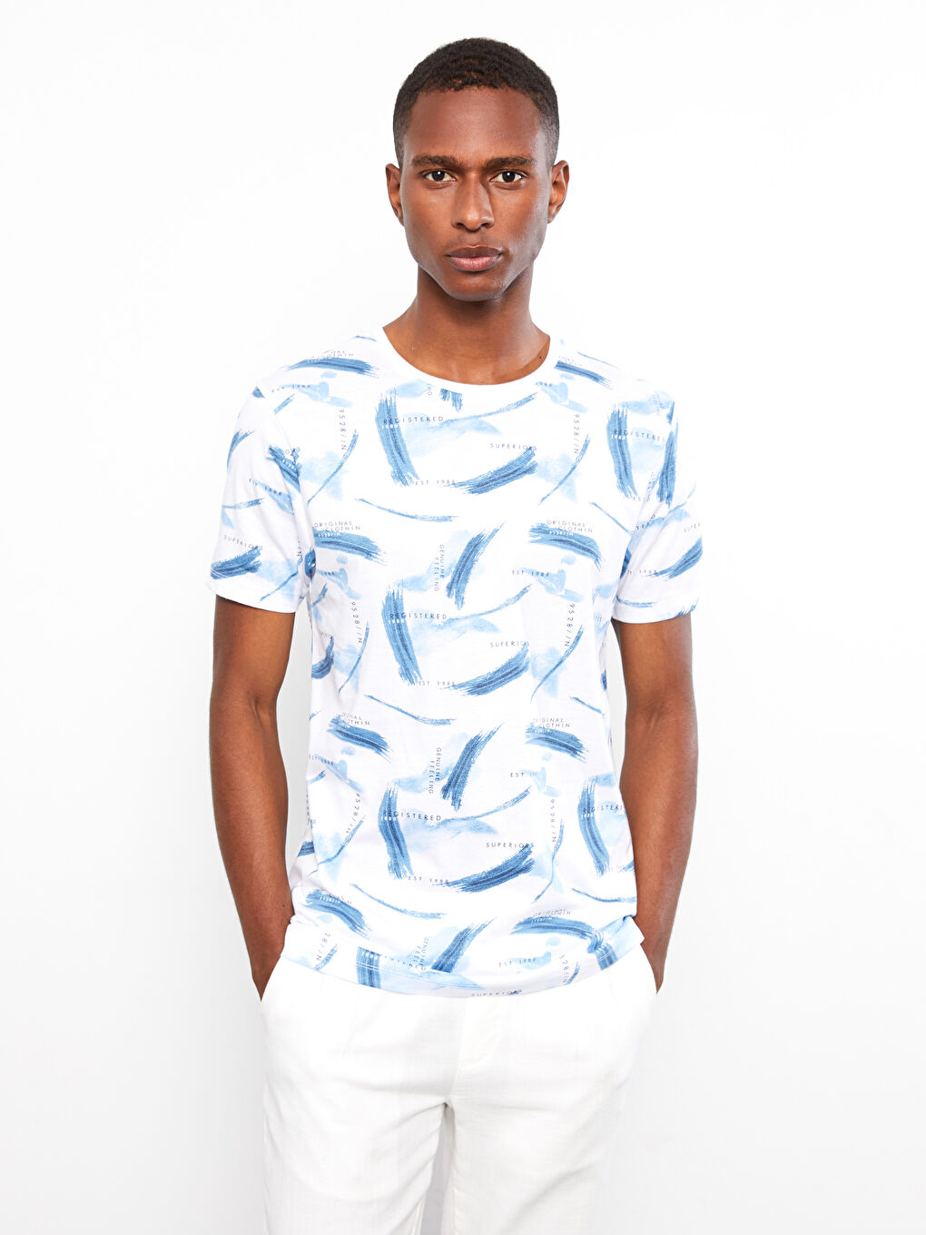 Crew Neck Short Sleeve Patterned Jersey Men's T-Shirt