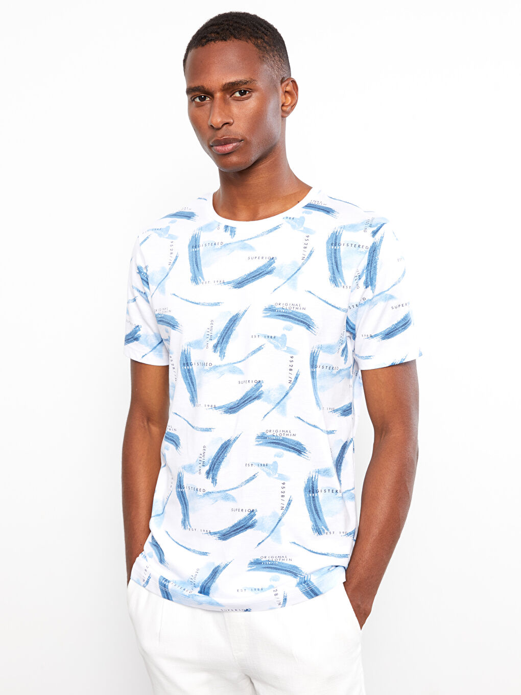 Crew Neck Short Sleeve Patterned Jersey Men's T-Shirt-1