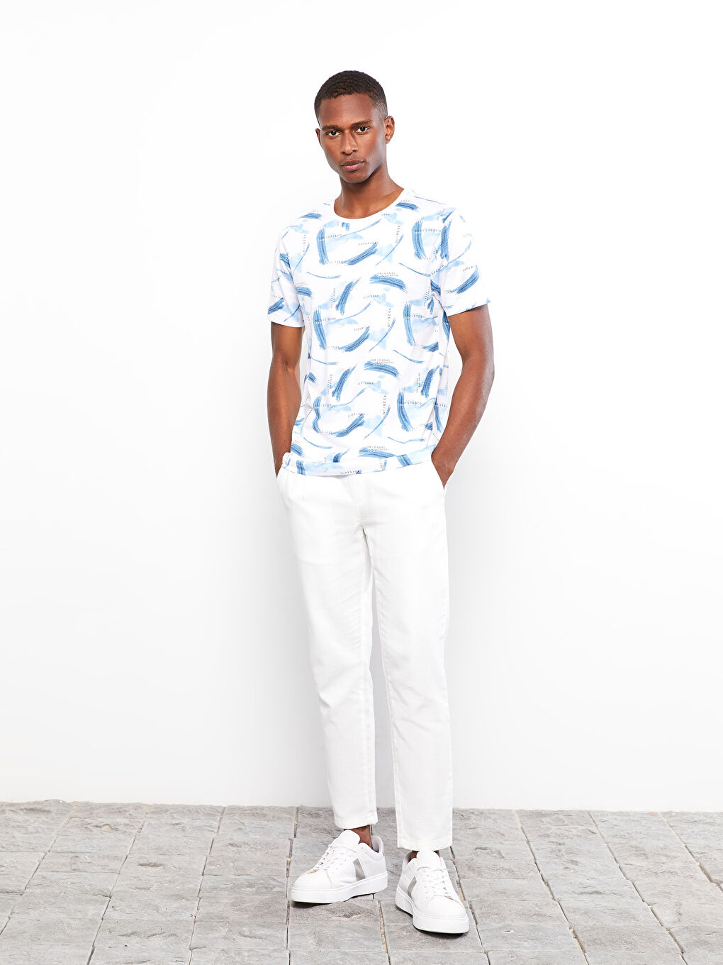Crew Neck Short Sleeve Patterned Jersey Men's T-Shirt-2