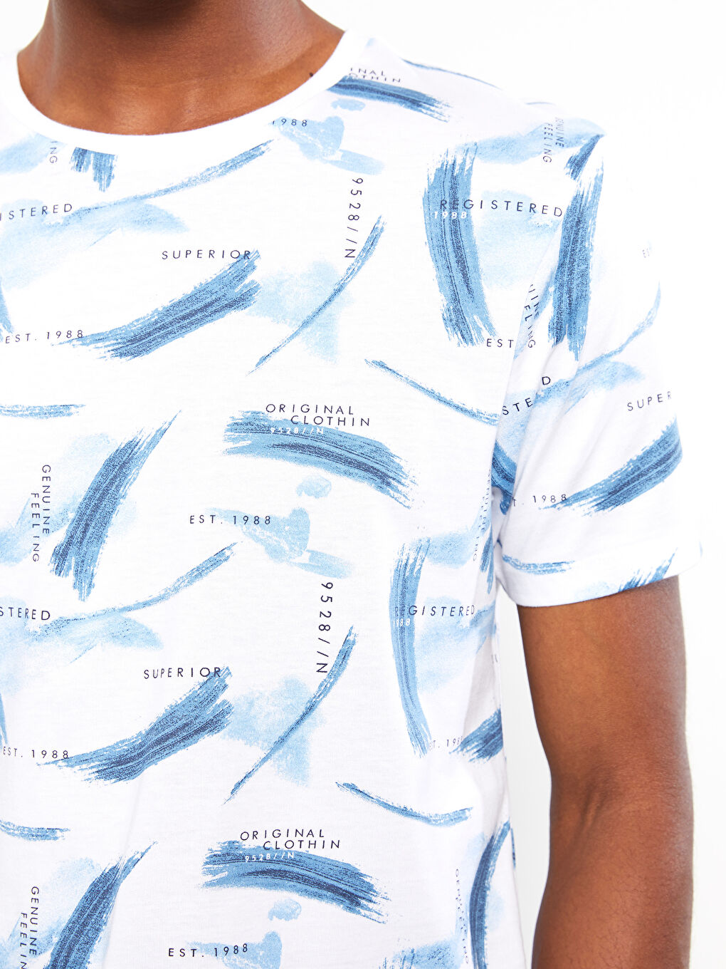 Crew Neck Short Sleeve Patterned Jersey Men's T-Shirt-3