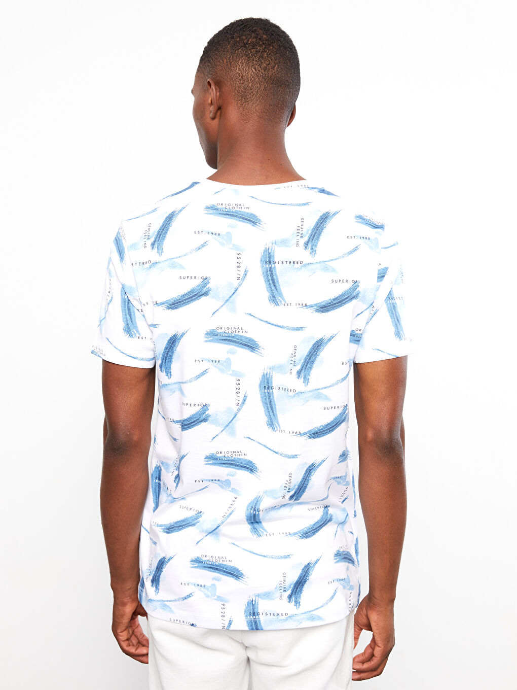 Crew Neck Short Sleeve Patterned Jersey Men's T-Shirt-4