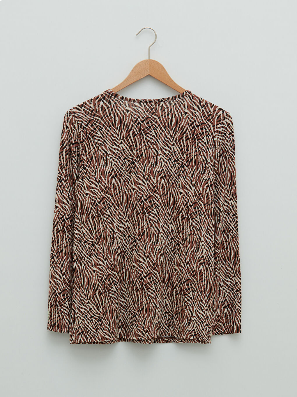 Karışık Bisiklet Yaka Desenli Uzun Kollu Viskon Kadın Tişört-6