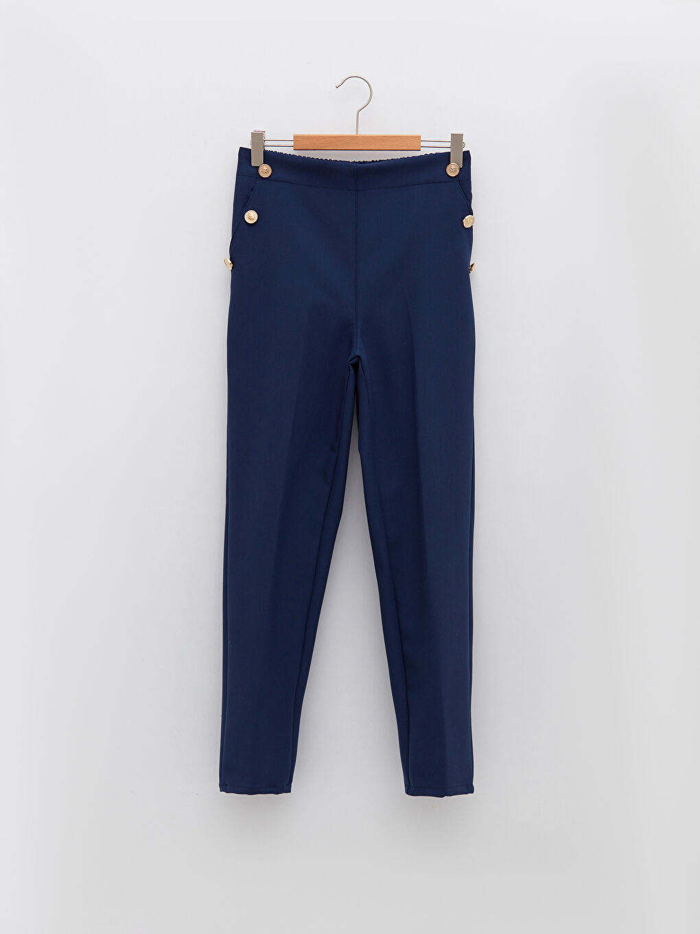 Elastic Waist Button Detailed Gabardine Girl Trousers