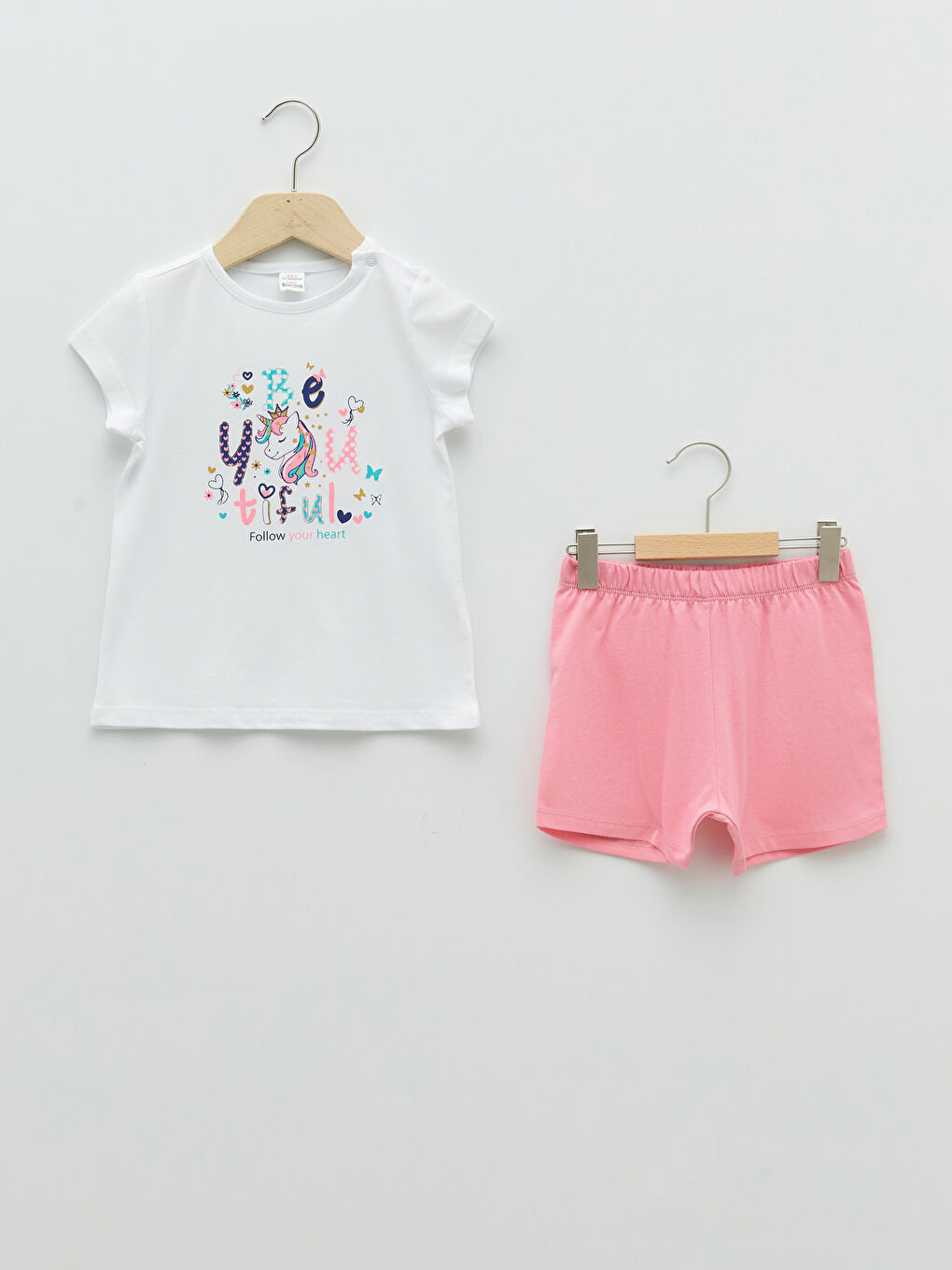 Pembe Bisiklet Yaka Kısa Kol Baskılı Kız Bebek Pijama Takımı