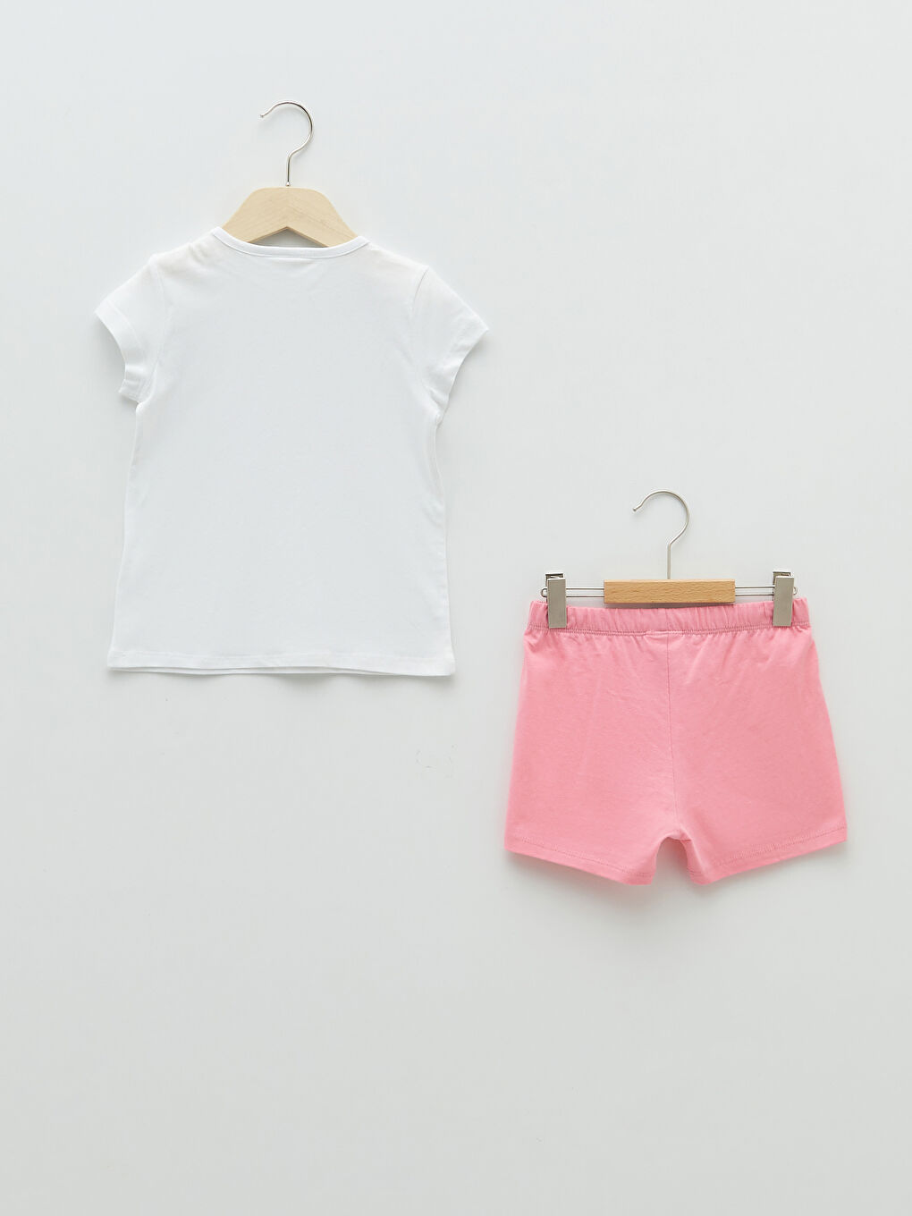 Pembe Bisiklet Yaka Kısa Kol Baskılı Kız Bebek Pijama Takımı-1