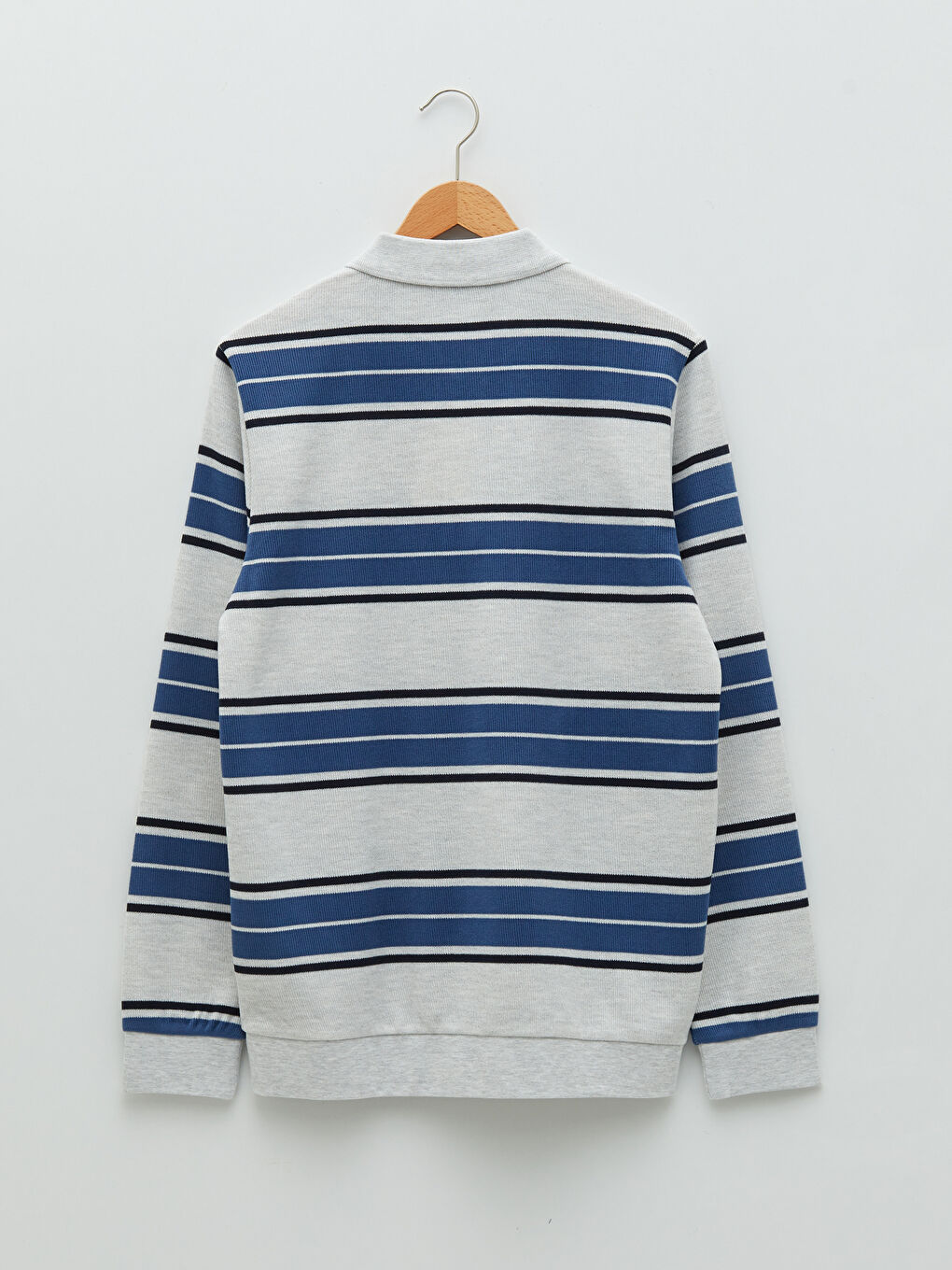 Bej Polo Yaka Uzun Kollu Çizgili Erkek Sweatshirt-6