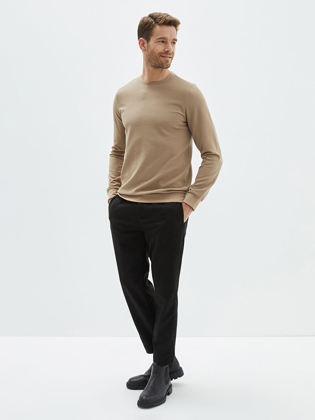 سويت شيرت كم طويل بياقة دائرية للرجال-2