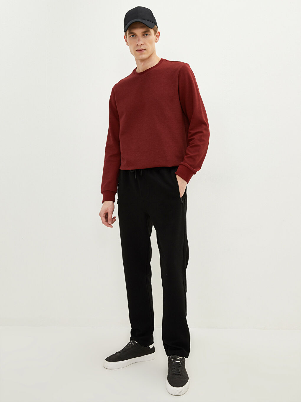 Bordo Bisiklet Yaka Uzun Kollu Erkek Sweatshirt-1