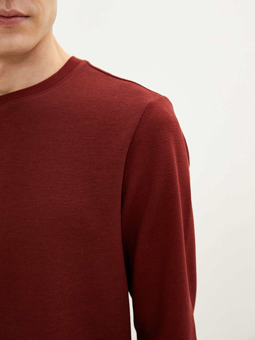 Bordo Bisiklet Yaka Uzun Kollu Erkek Sweatshirt-3