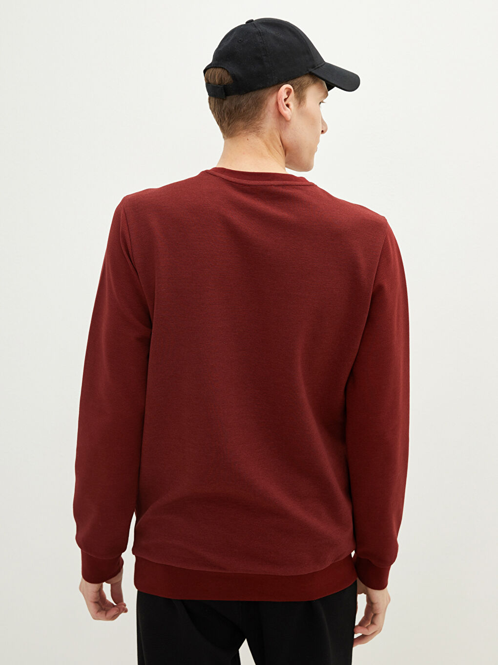 Bordo Bisiklet Yaka Uzun Kollu Erkek Sweatshirt-4