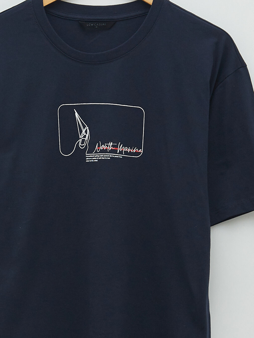 Lacivert Bisiklet Yaka Kısa Kollu Baskılı Penye Erkek Tişört-7