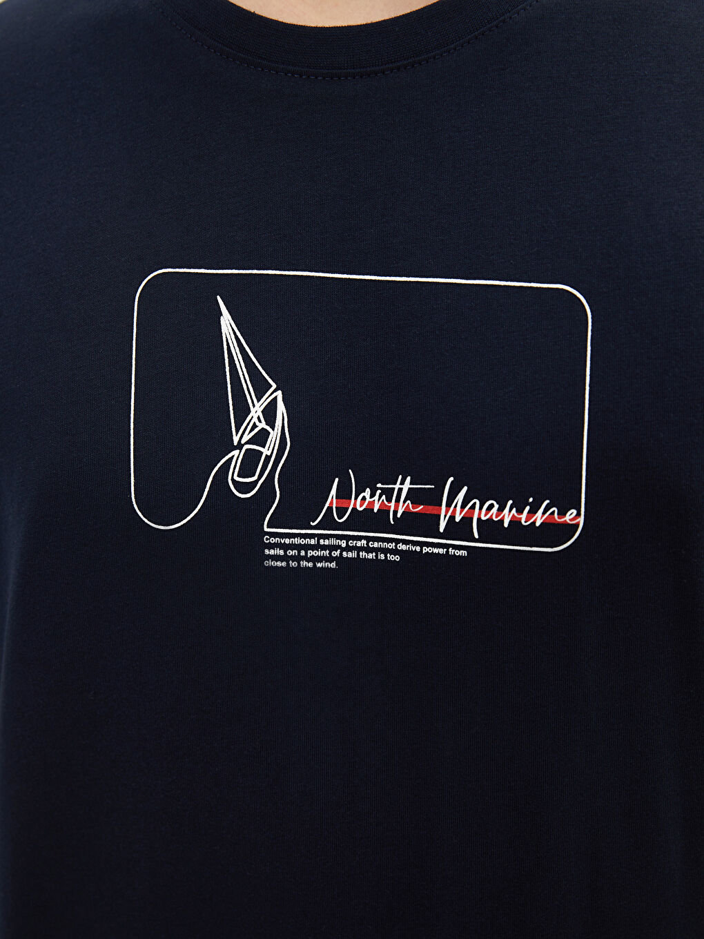 Lacivert Bisiklet Yaka Kısa Kollu Baskılı Penye Erkek Tişört-3