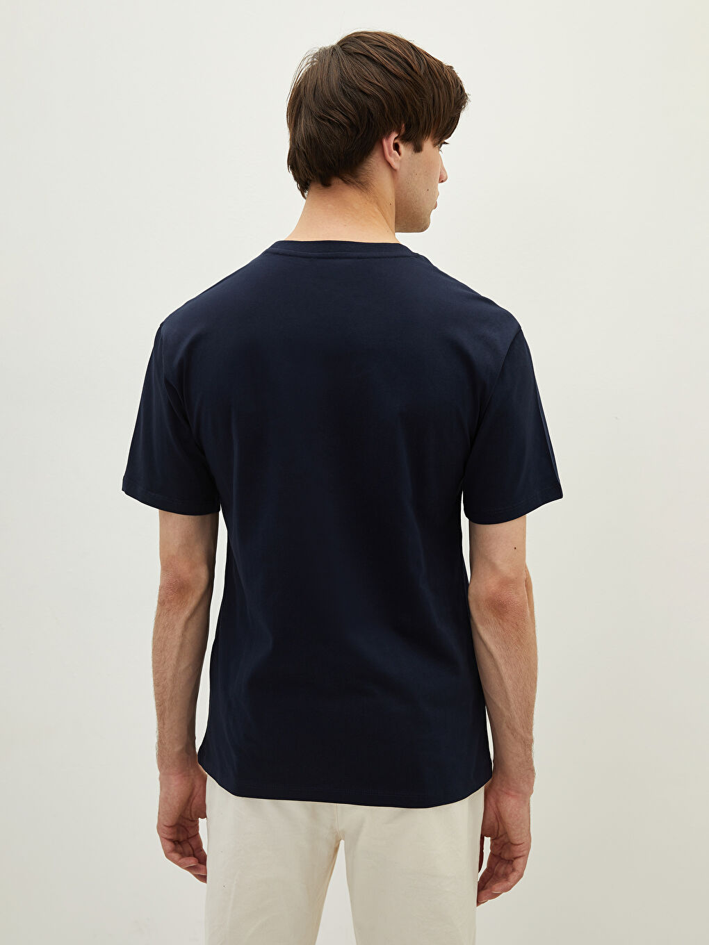 Lacivert Bisiklet Yaka Kısa Kollu Baskılı Penye Erkek Tişört-4