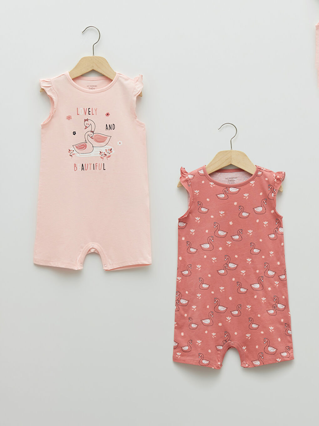 LCW baby Okrugli izrez štampani pamučni kombinezon za bebe devojčice 2 komada -S29055Z1-FUT