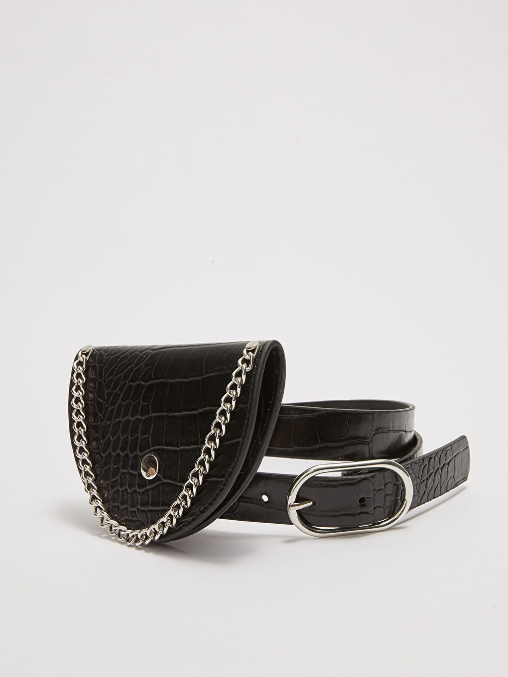 Chain Detailed Bag Women's Belt With Self Pattern