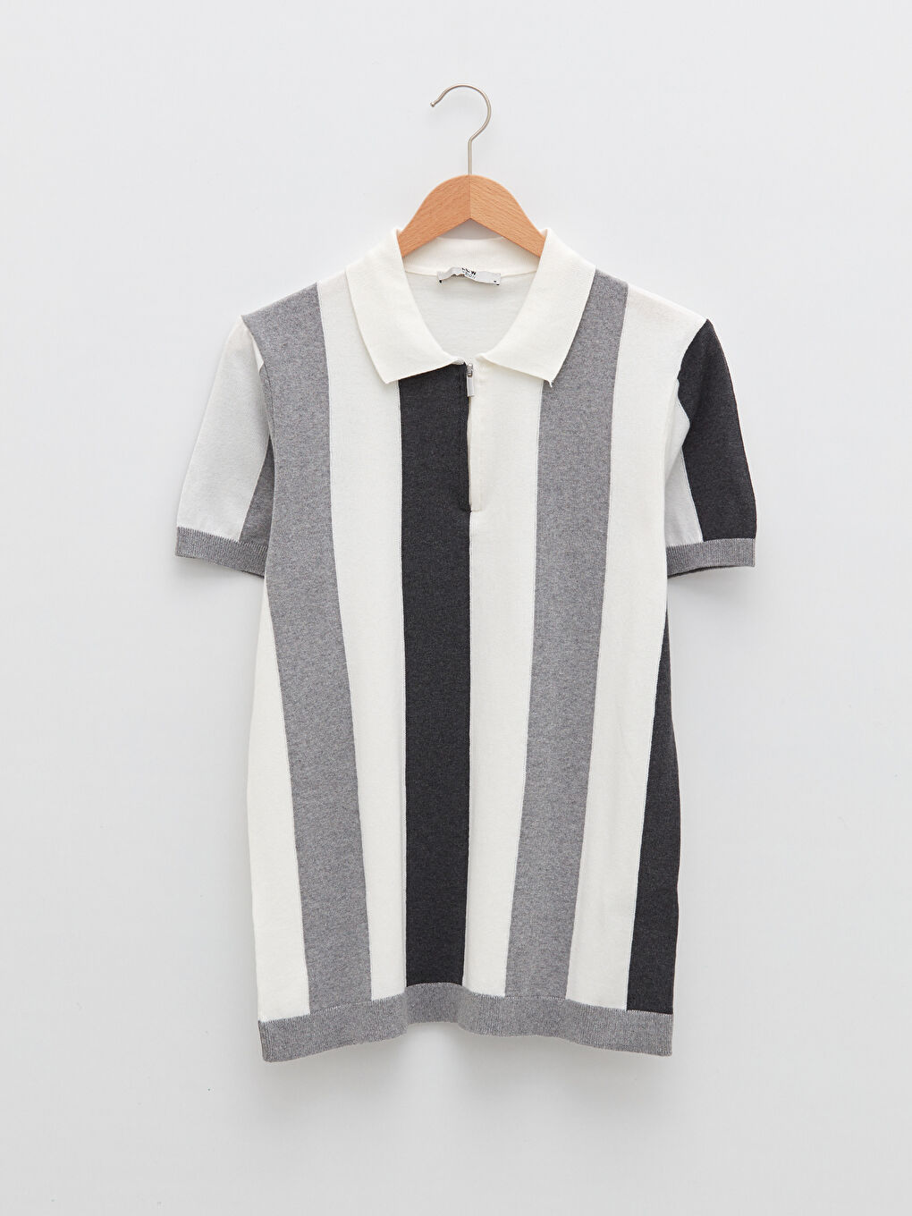 Ekru Polo Yaka Kısa Kollu Erkek Triko Kazak-5