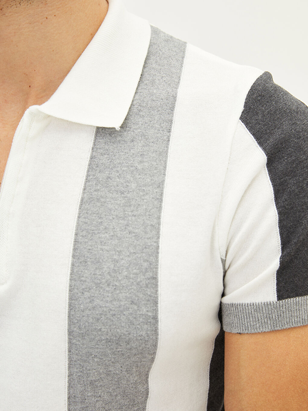 Ekru Polo Yaka Kısa Kollu Erkek Triko Kazak-3