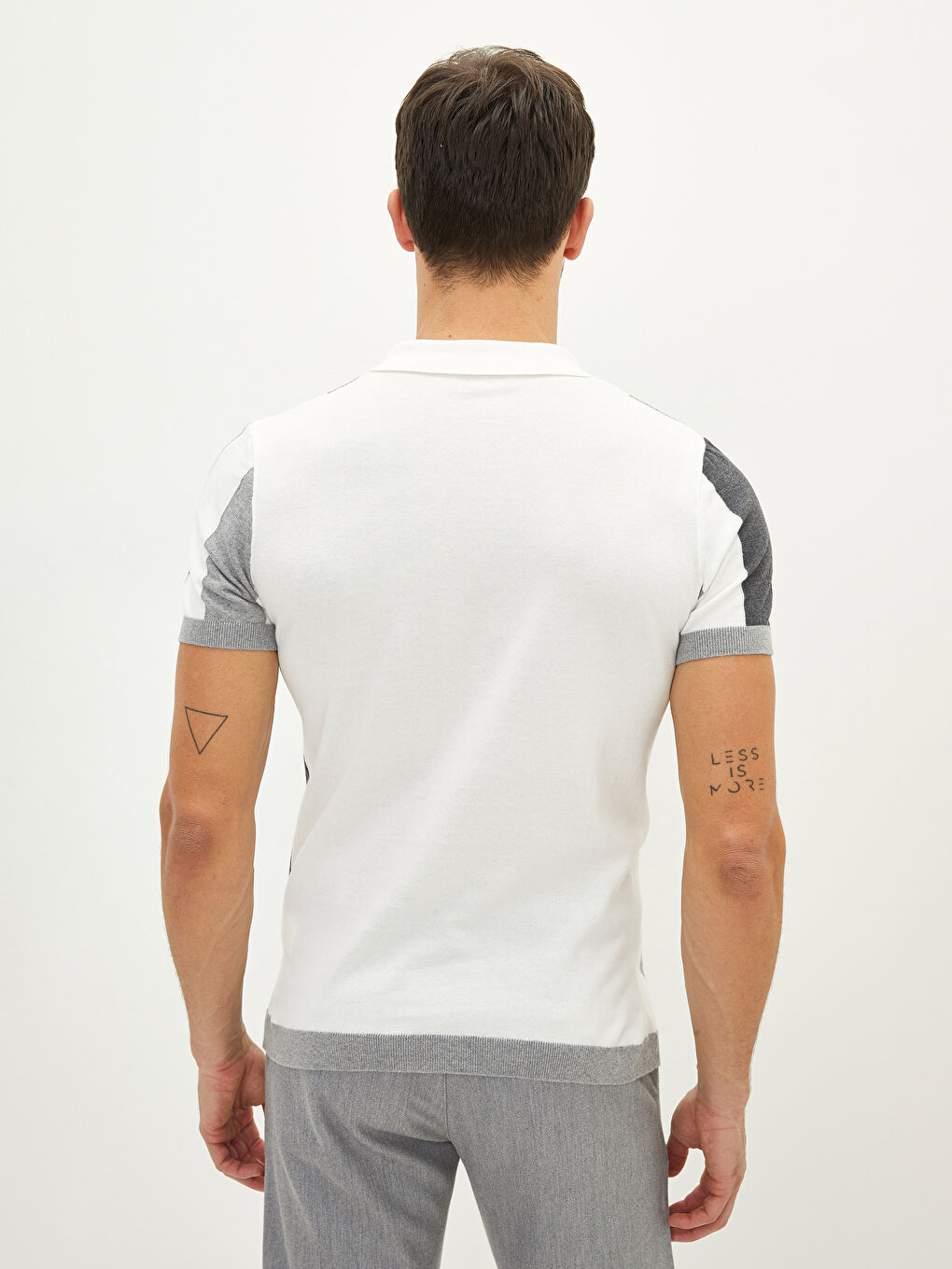 Ekru Polo Yaka Kısa Kollu Erkek Triko Kazak-4