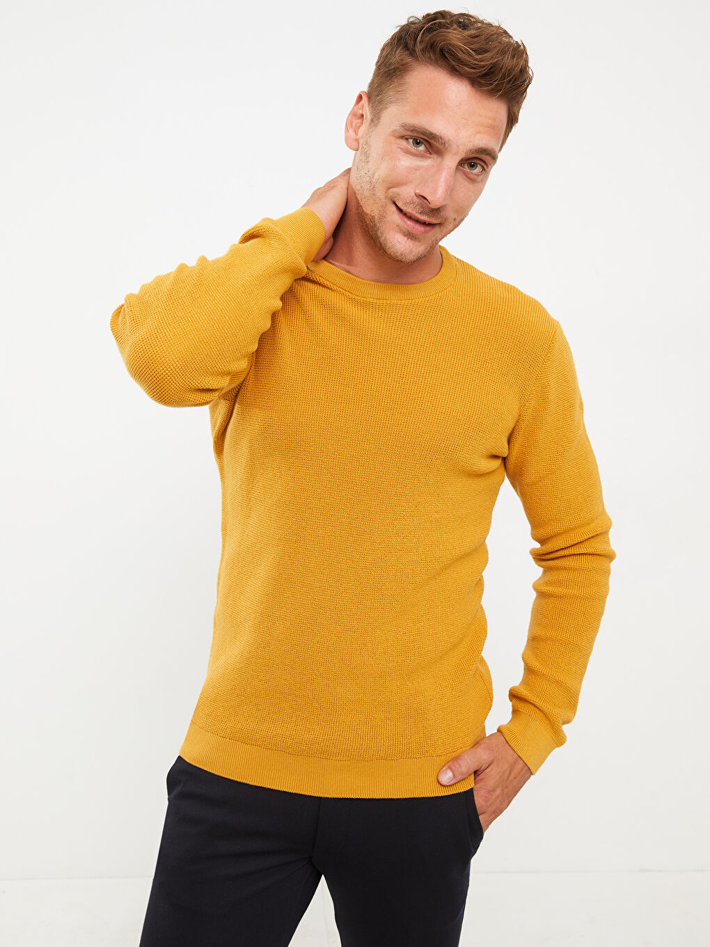 Sarı Bisiklet Yaka Erkek Triko Kazak