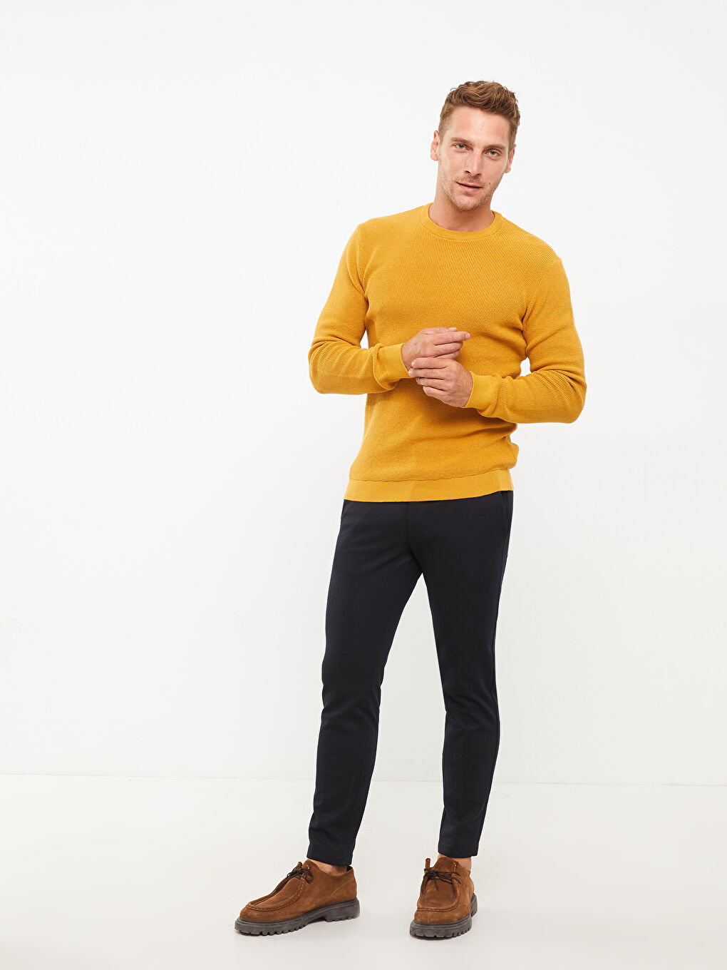 Sarı Bisiklet Yaka Erkek Triko Kazak-2