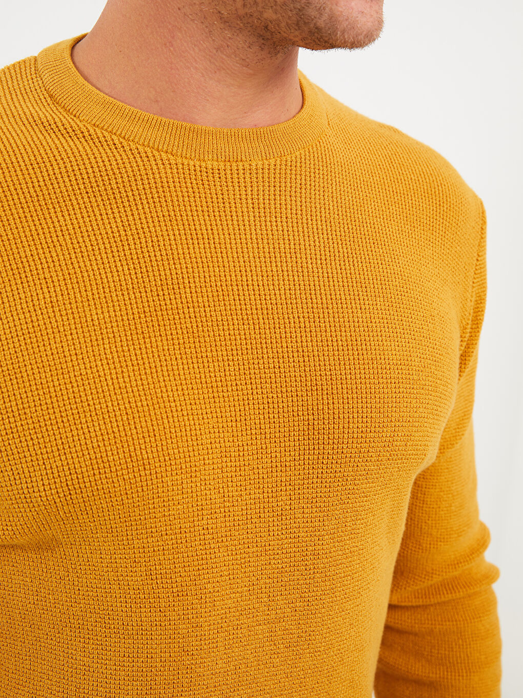 Sarı Bisiklet Yaka Erkek Triko Kazak-3