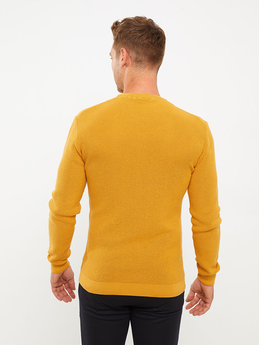 Sarı Bisiklet Yaka Erkek Triko Kazak-4