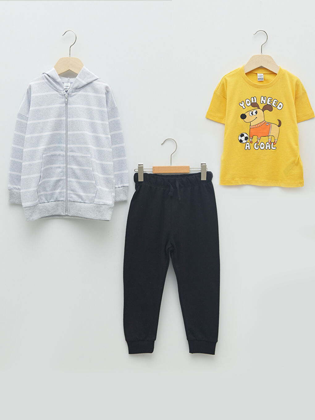 Sarı Erkek Bebek Baskılı 3'lü Takım