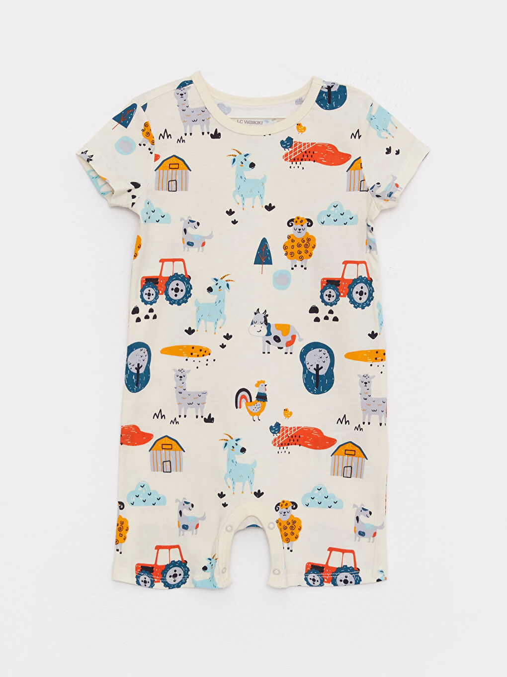 Salopetă pentru Bebeluși Băieți cu Guler Rotund, Mânecă Scurtă, Imprimat, din Bumbac, Pachet de 2 Bucăți-3