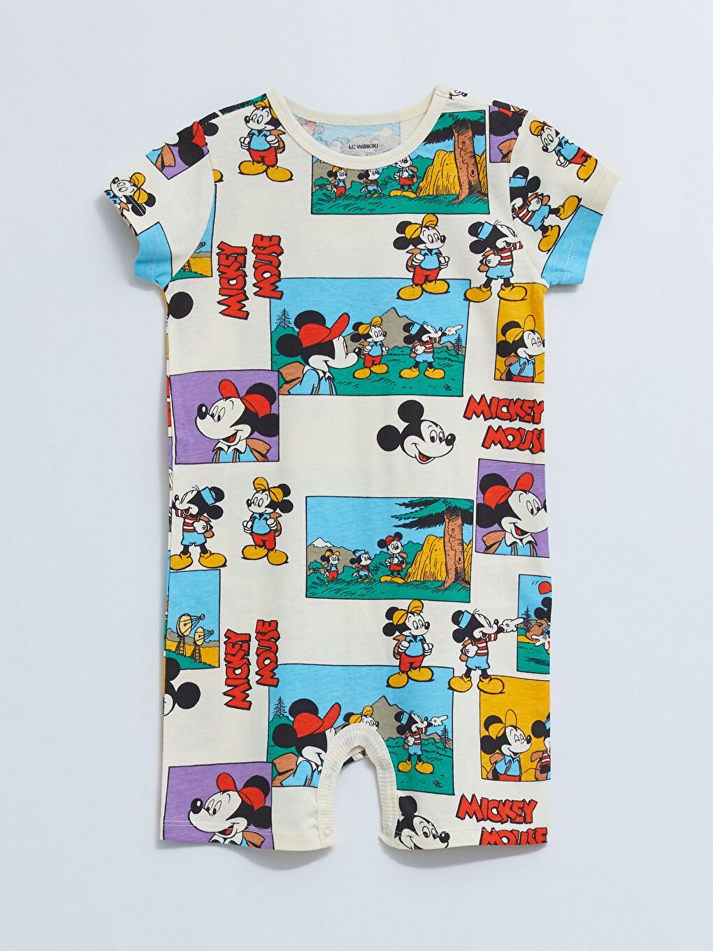 Crew Neck Short Sleeve Mickey Mouse Printed Cotton Baby Boy Rompers 2 Pack-3