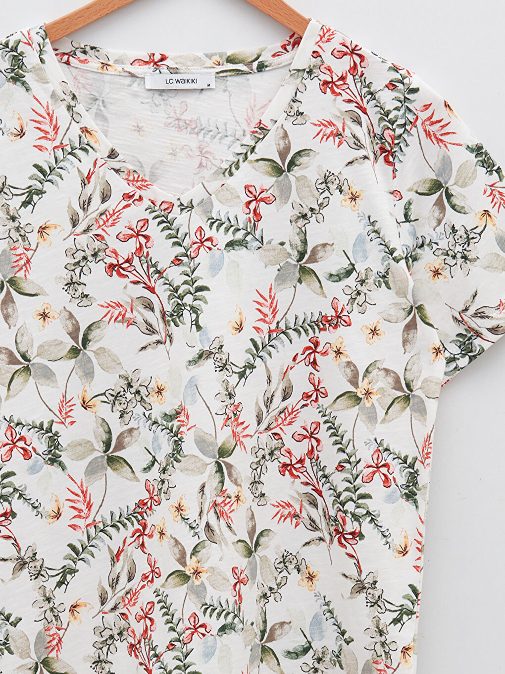 Women's V-Neck Floral Short Sleeve Cotton T-Shirt-7