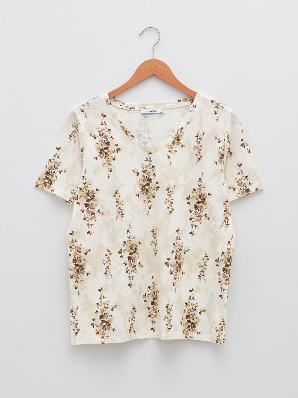 LCW ECO Women's V-Neck Floral Short Sleeve Cotton T-Shirt -S29091Z8-LQX