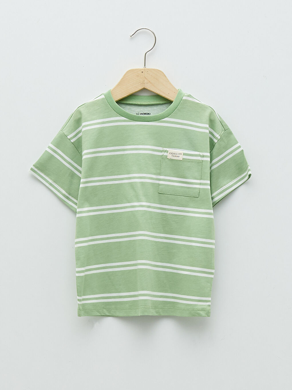 Yeşil Bisiklet Yaka Kısa Kollu Çizgili Pamuklu Erkek Bebek Tişört