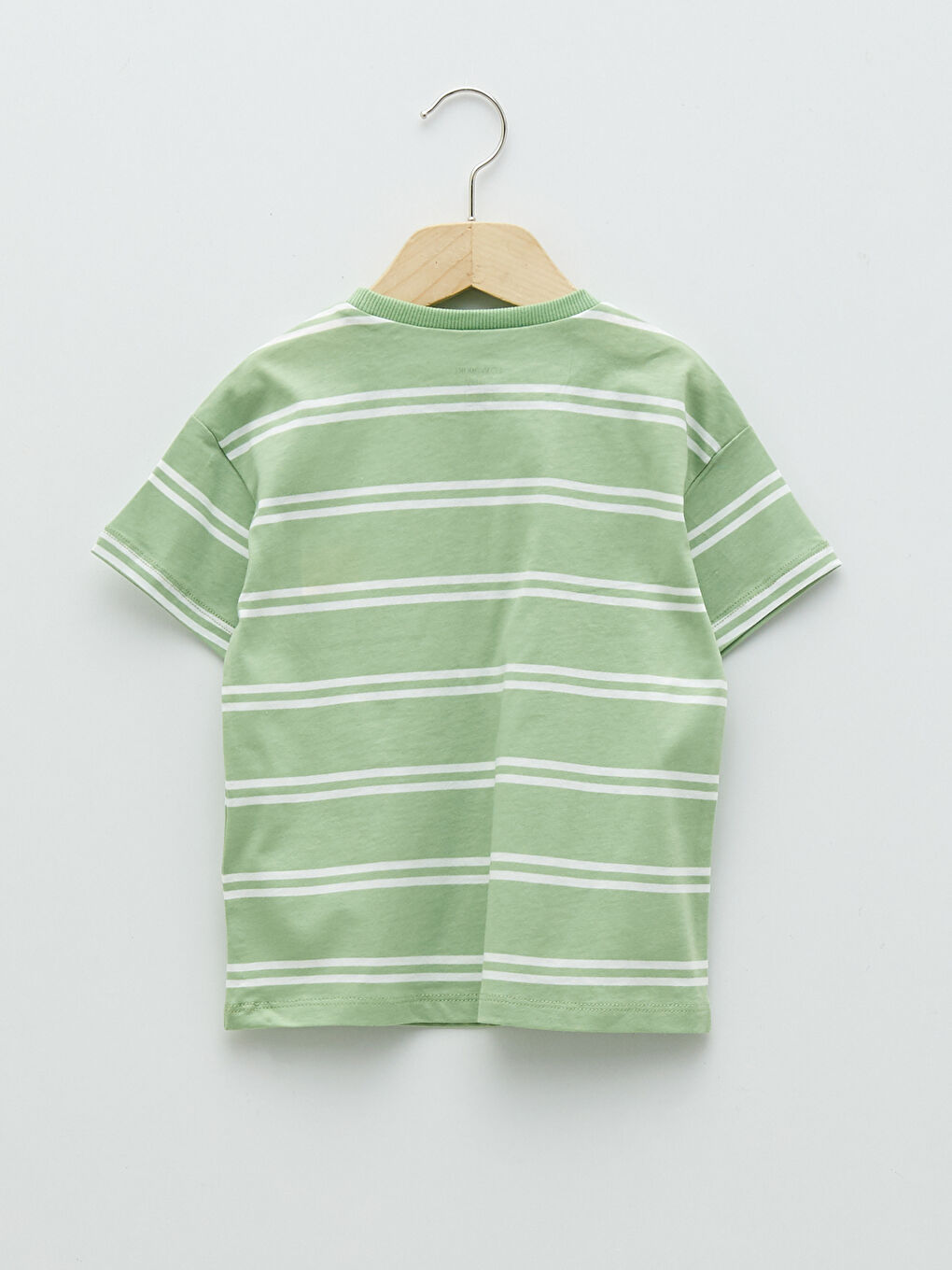 Yeşil Bisiklet Yaka Kısa Kollu Çizgili Pamuklu Erkek Bebek Tişört-1