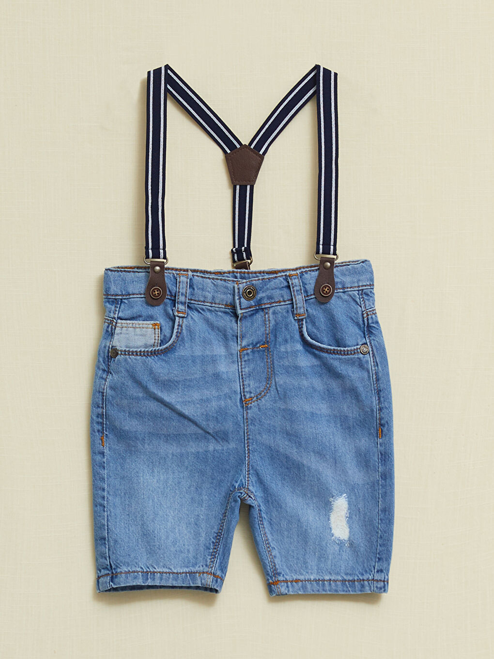 LCW baby Orta İndigo Rodeo Basic Erkek Bebek Jean Şort ve Pantolon Askısı 2'li