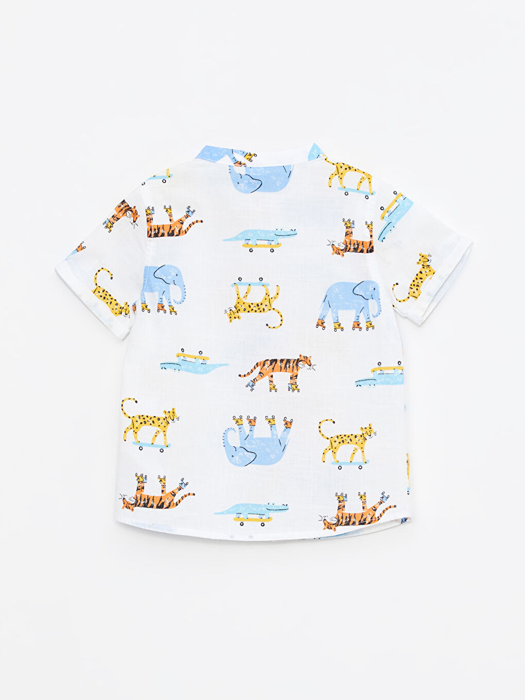 Bej Hakim Yaka Kısa Kol Baskılı Pamuklu Erkek Bebek Gömlek-1