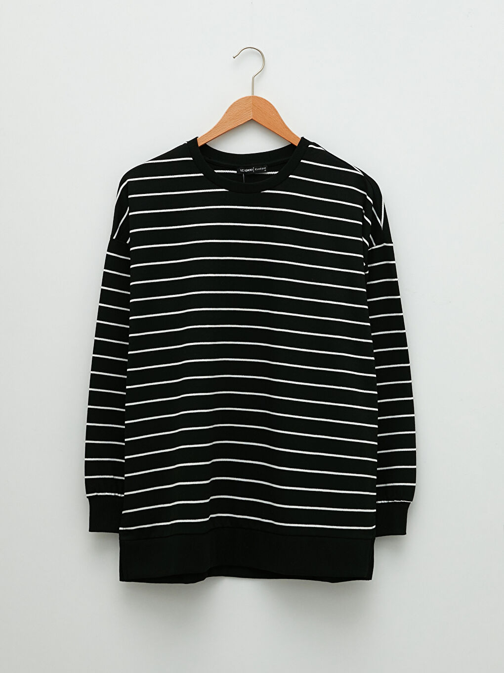 Siyah Bisiklet Yaka Çizgili Uzun Kollu Kadın Sweatshirt-5