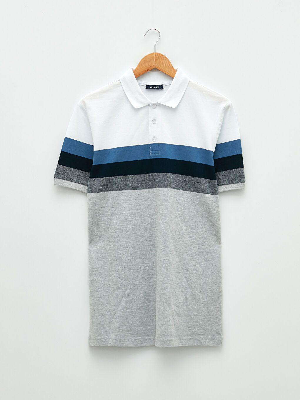 Lacivert Polo Yaka Kısa Kollu Çizgili Erkek Tişört-5