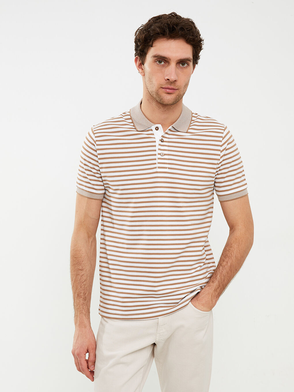 Polo Neck Short Sleeve Striped Men's T-Shirt-1