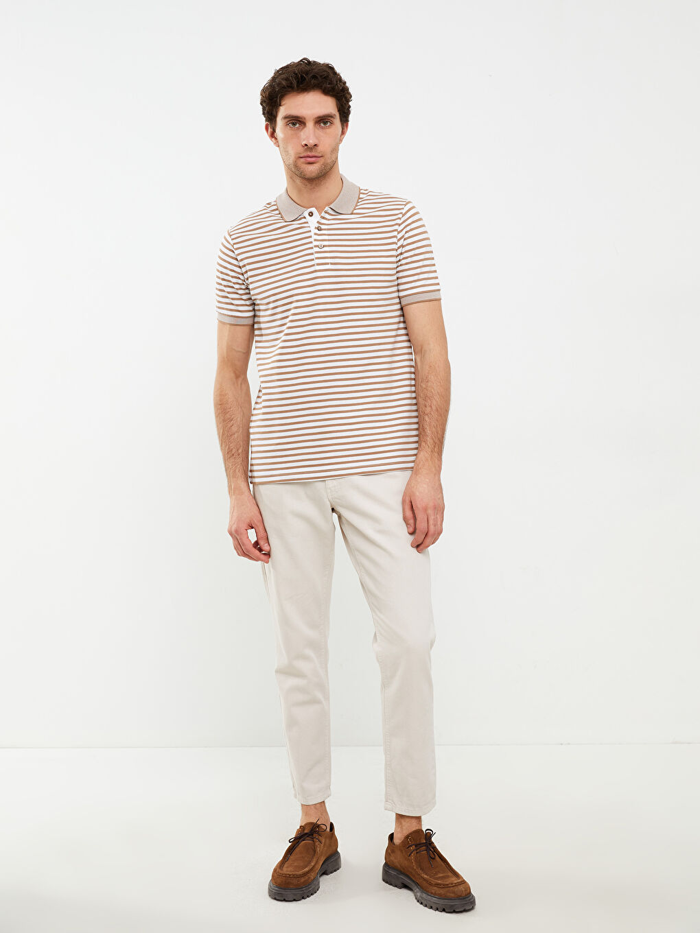 Polo Neck Short Sleeve Striped Men's T-Shirt-2