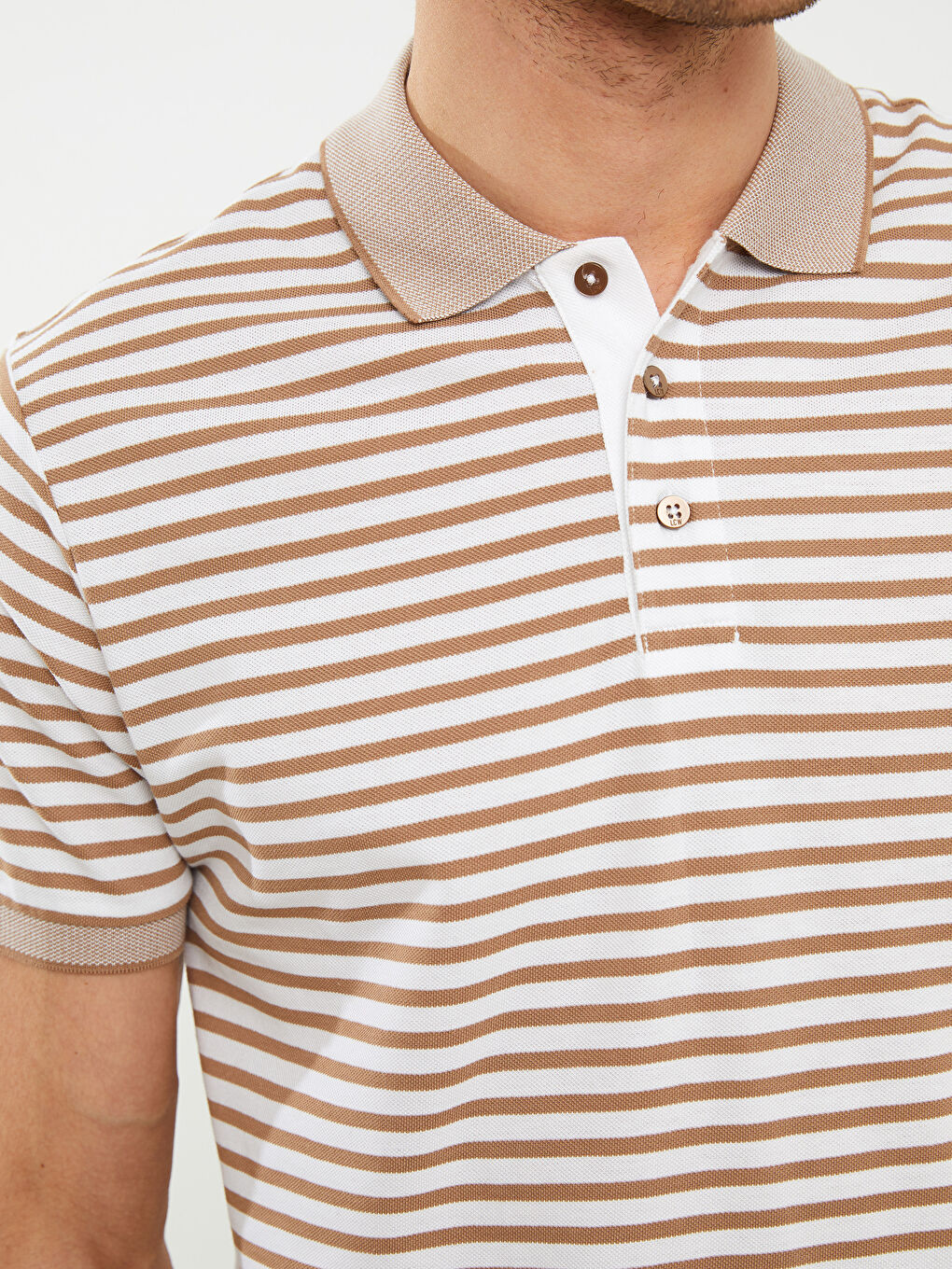 Polo Neck Short Sleeve Striped Men's T-Shirt-3