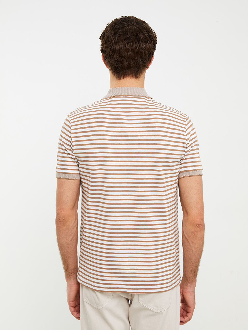 Polo Neck Short Sleeve Striped Men's T-Shirt-4