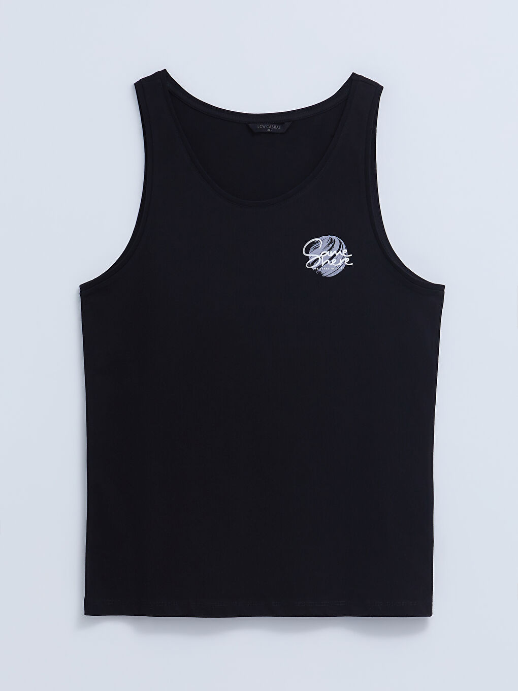 Siyah Bisiklet Yaka Baskılı Erkek Kolsuz Tişört-5