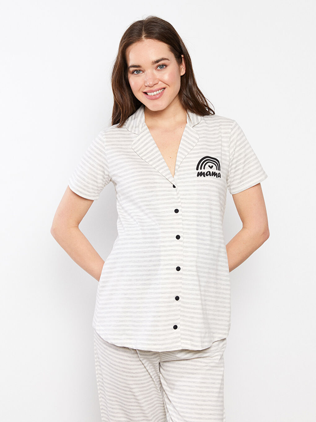 Пижамный комплект с отложным воротником, полосатый, с коротким рукавом для беременных-2