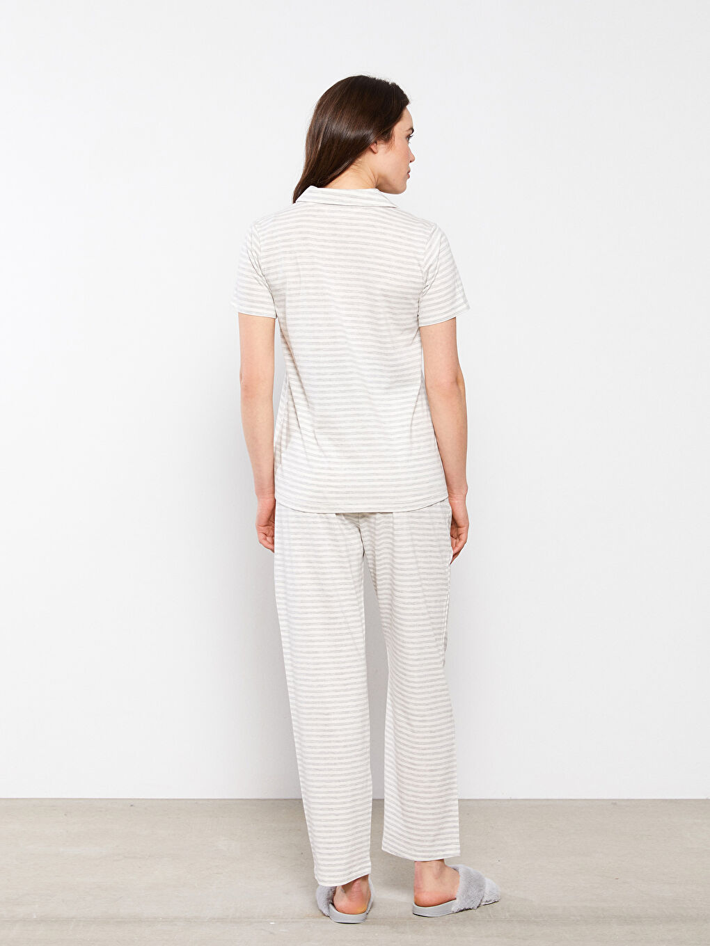 Пижамный комплект с отложным воротником, полосатый, с коротким рукавом для беременных-4