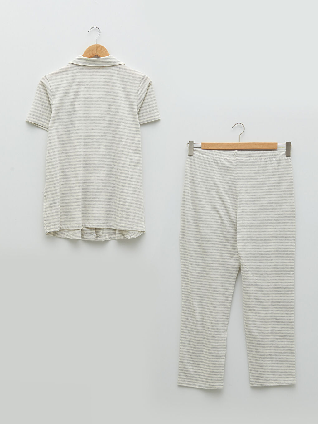 Пижамный комплект с отложным воротником, полосатый, с коротким рукавом для беременных-6